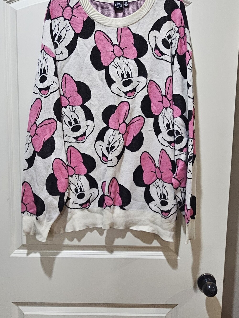 Womens Minnie Mouse Pink & White Sweater Top